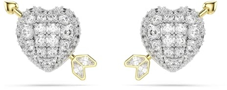 Swarovski Idyllia stud earrings, Mixed cuts, Heart with arrow, White, Mixed metal finish