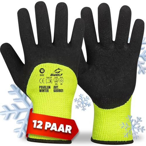 BWOLF PAVALAN Winter Arbeitshandschuhe – Thermoisolierte Arbeitshandschuhe, Wasserdicht mit Latex-Beschichtung – Robuste Outdoor-Arbeitshandschuhe für kaltes Wetter, Flexibler Griff, 3/4 Tauchung