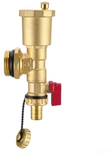 snowchecking Messing Heizkrümmer Endsatz mit 1 Zoll Entlüfter und Ablassventil, Manometer für Fußbodenheizung