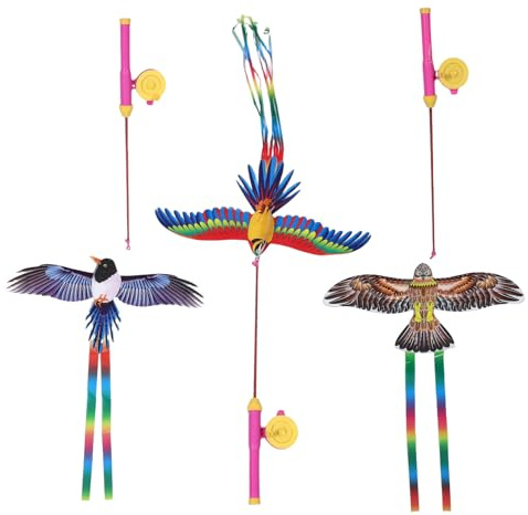 Gogogmee 3 Set di Aquiloni Dinamici per Uccelli - Aquiloni con Canna da Pesca per Attività All'aperto per Bambini E Famiglie - a Forma di Aquila, Pappagallo E Gazza, Giocattolo Volante Facile per