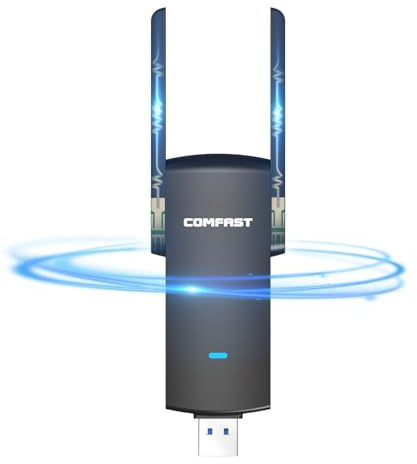 COMFAST 1300Mbps USB WiFi Adapter, WiFi 5 Adapter USB 3.0 WiFi Dongle Dual Band 5/2.4G, 2 Antennas High Gain Wireless WiFi Adapter for PC/Laptop, Support Windows 11/10/8.1/8/7, Mac OS 10.9-10.15, WPA3