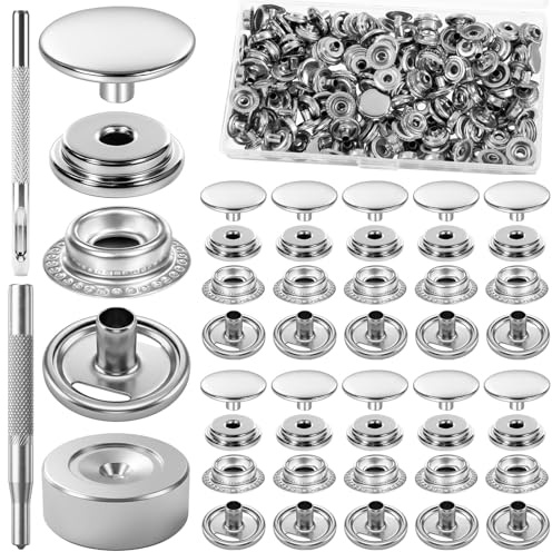 200 Stück 50 Sets Druckknopf Set, Snaps Kit 15mm Edelstahl | Mit 3 Einstellungswerkzeuge, Knöpfe Ohne Nähen, für Leder, Leinwand, Alle Stoffe