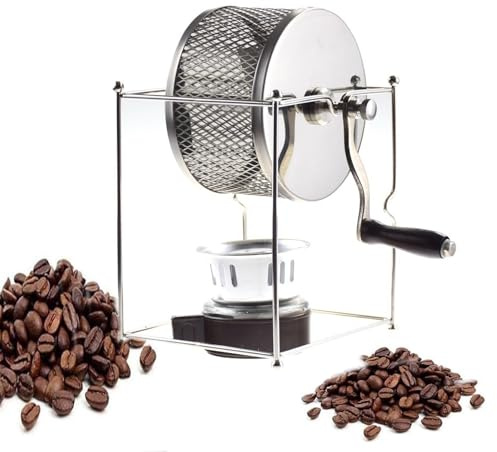 Torréfacteur manuel pour grains de café avec tambour en acier inoxydable et plateau à paillettes pour une torréfaction uniforme, idéal pour un usage domestique