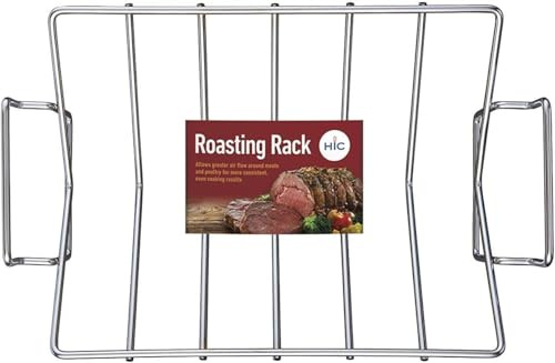 HIC Kitchen Roasting Pro V-Shaped Baking Rack, Chrome-Plated Steel, For Even Cooking And Juicy Results, 15.75 x 10.25 x 4-Inches