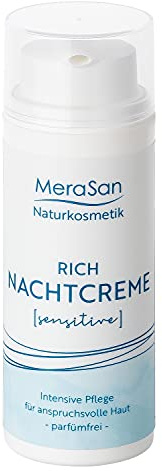 MeraSan Nachtcreme SENSITIVE parfümfrei, reichhaltig, vegane Naturkosmetik mit Rügener Heilkreide und reinem Macadamianussöl, Jojobaöl, Mandel-Öl, Sheabutter, Kakaobutter