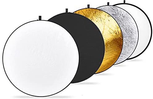 Neewer® Réflecteur de lumière 5 en 1 - Blanc translucide, Pliable, pour Prendre des Photos ou enregistrer des vidéos en Studio - 110 cm - Noir, doré, Argent, Blanc