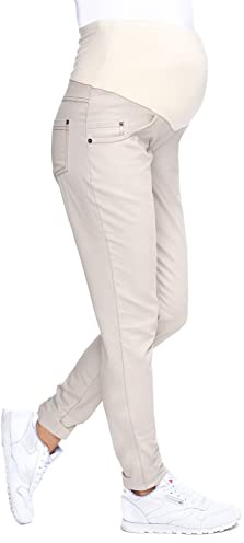 Mija – Pantalones Vaqueros Elegantes Delgados Denim Maternidad 9044 (EU 38, Beige)
