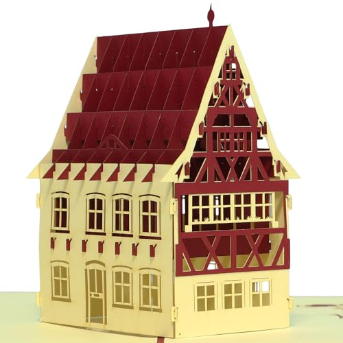 LINPOPUP®, Haus, 3D Karten Haus, Reisegutschein, Urlaubskarte, Klappkarte, Grußkarte Umzug, Einzug, Eigenheim Gutscheinkarte, Einladungskarte, Karte Jubiläum, Ruhestand, Fachwerkhaus (N194)
