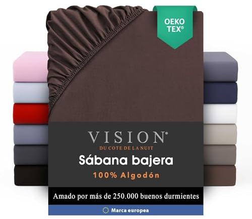 VISION Spannbettlaken – 100% Baumwolle – Doppelbett (180 x 200 cm) – Elastische Ecken – Passend für Matratzen bis zu 30 cm – Öko-Tex-Zertifizierung – Maschinenwaschbar – Farbe: Braun