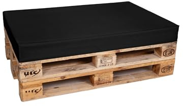 TexDeko® Palettenkissen 120x80x12 cm XL mit abnehmbaren Bezug Schwarz | Outdoor formstabiles Palettenpolster, wasserabweisend, UV-Schutz, XL Polsterhöhe, Bezug waschbar, Komfort Schaumstoff