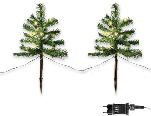 Gartenpirat LED Mini-Tannenbaum 5er-Set Warmweiß beleuchtet Deko-Tannen mit Erdspieß für Innen & Außen Balkon Blumenkasten & Eingangsbereich
