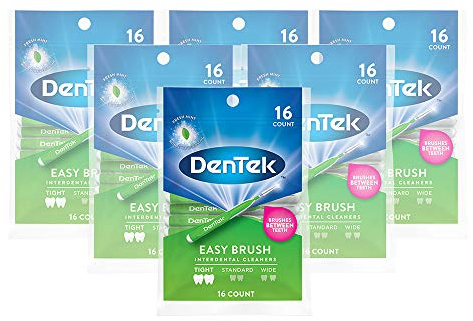 DenTek Easy Brush Interdental Cleaners, Brushes Between Teeth, Tight Teeth, Mint Flavor, 16 Count (Pack of 6)