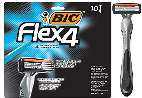 BIC Flex 4 Sensitive Disposable Razors For Men, For a Smooth, Ultra-Close and Comfortable Shave, 10 Piece Disposable Razor Set with 4 Blades