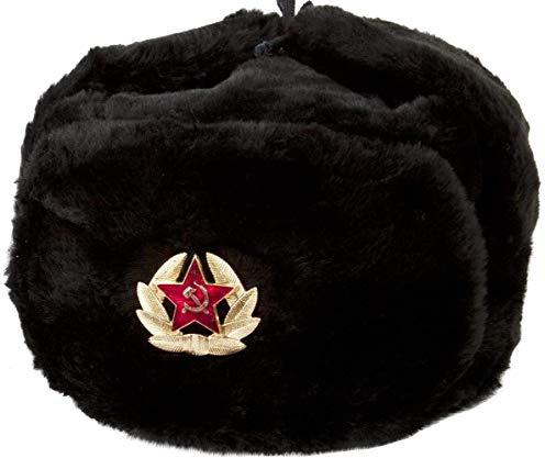 Cappello Ushanka militare di pelliccia dell'esercito sovietico russo - nero - M