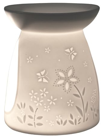 Cello Wax Melt Burner, Flower Design, Tea Light Burner, Porcelain, Lithophane, Engraved, Suitable for Wax Melts, Essential Oils, Fragrance Oils