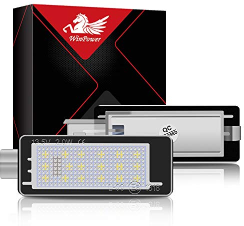 WinPower Kennzeichen Glühbirne 18 SMD Weiß Fehlerfrei Rückseite Nummernschildlampe für Laguna Espace Scenic Modus Clio Captur Fluenc ect., 2 Stücke