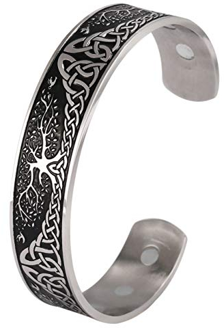 TEAMER Magnetfeldtherapie Armband Gesundheitswesen Baum des Lebens Nordische irische keltische Knoten Wikinger Armreif Edelstahl Antik Silber Schwarz Schmerzlinderung Manschette Geschenke für Männer