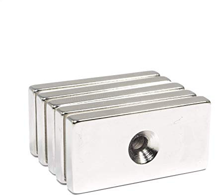 Neodym Magnet mit Bohrung und Senkung - 40x20x5mm 13 KG Quader Senkkopfschraube - M4 Senkloch zum anschrauben - Senkbohrung Senkkopf [5 Stück]