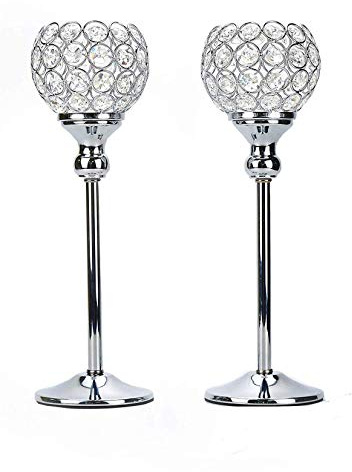 2 Stücke Hohe Kristall Kerzenhalter Chamberstick für Jubiläumsfeier Muttertag Tischdekoration (300mm)