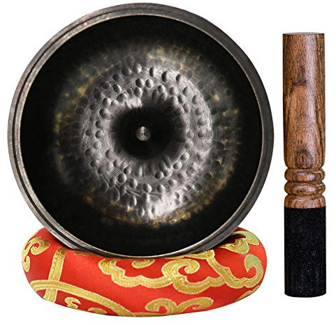 Gandhanra Bol chantant tibétain noir avec symbole Lingam, pour la guérison sonore, la méditation, le yoga, la relaxation, l'équilibre des chakras, fait à la main au Népal