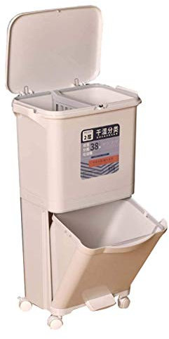 LXDZXY Poubelle, Double Couches Poubelles Cuisine Vertical Vertical Tri Des Poubelles Avec Porte-Orienilles Roue Porte-Sac Stockage Recyclable,38L