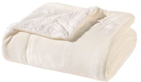 WOHNWOHL Flauschige Sherpa Kuscheldecke • Mikrofaser Wohndecke • Fleecedecke als Sofaüberwurf • Sofadecke/Tagesdecke/Wohnzimmerdecke • Teddyfleece Decke • Größe: 150 x 200 cm • Farbe: Creme