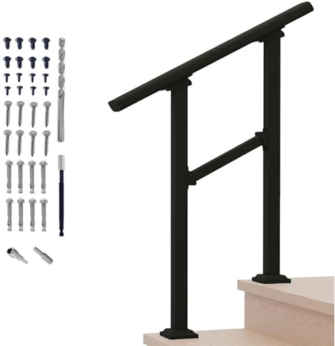 Metty Metal Hand Rails for Outdoor Steps,2 Step Stair Handrail & Indoor Stair Railing Kit，Metty Metal Railings for Outdoor Steps and Hand Rails for Seniors for Porch Railing