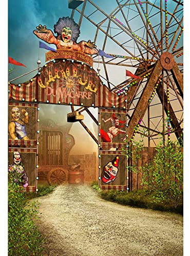 Aoihrraan 2,5x3m Circo Ingresso Fondale Divertimenti Parco Clown Porta Vecchio Ferris Ruota Misterioso Parco Giochi Fotografia Sfondo Halloween Party Bambini Adulti Ritratto Foto Studio Prop