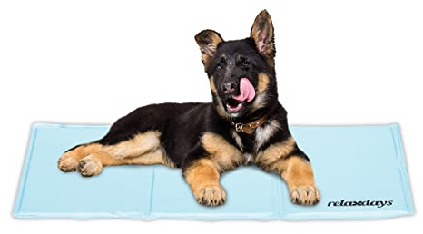 Relaxdays Kühlmatte Hund, 50 x 90 cm, selbstkühlende Hundematte, Gel, abwischbar, Kühlunterlage für Haustiere, hellblau