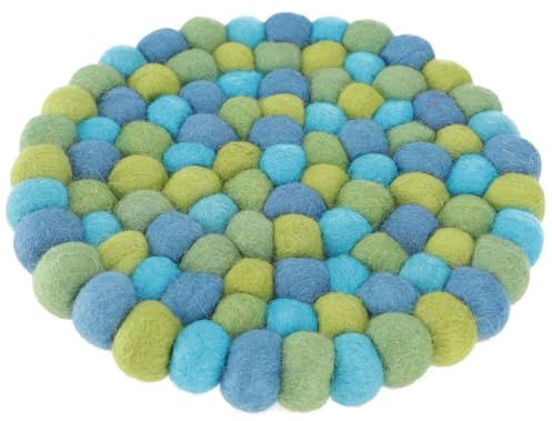 Filzuntersetzer aus Filzkugeln, Dekoration rund Ø 20 cm, türkis/bunt | 100 % Wolle, schmutz- und wasserabweisend, handgefertigt, pflegeleicht, ideal für Gläser und Flaschen.