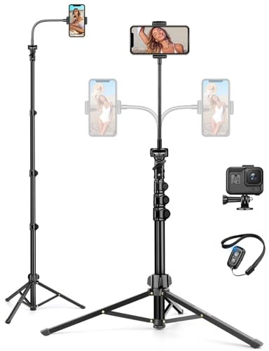 JOILCAN 68 Phone Tripod for Smartphone with Overhead Gooseneck & Remote Control, Aluminum Mobile Phone Tripod for iPhone 17/16/15, Selfie Stick Tripods for Action Camera 5/360/Pocket 3/Hero 13/12/11
