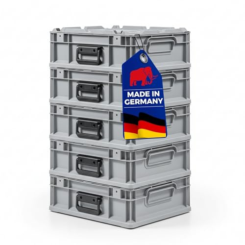 PROREGAL SuperSparSet 5x Eurobox NextGen Portable Made in Germany | HxBxT 13,5x30x40cm | 11 Liter | Grau | Eurobehälter, Transportbox, Transportbehälter, Stapelbehälter