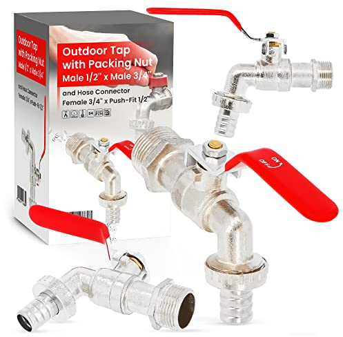 Grifo de Jardín Exterior Tuerca de Cierre 1/2 x 3/4 Rosca Externa Conexión Roscada Manguera 3/4 Rosca Interna x 1/2 Conexión Enchufable | Grifo de Agua Externo Válvula de Salida Bola