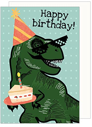 Edition Seidel Premium födelsedagskort med kuvert. Gratulationskort billet grattis på födelsedagen humor rolig man pojke tonåring barn cool dino-party (G3462 SW023)
