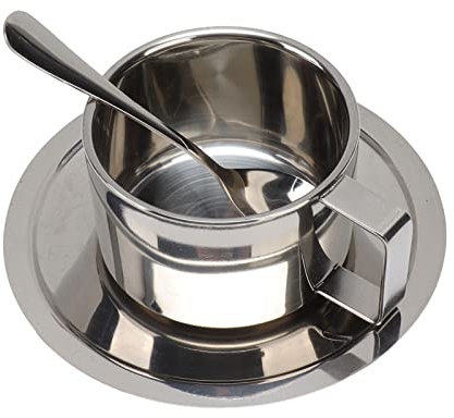 Set de Tasses à Café en Acier Inoxydable, Double Tasse à Cappuccino Moderne Antirouille Avec Cuillère et Plateau à Thé, Design à Double Paroi pour Les Amateurs de Café et de Thé(200ml)