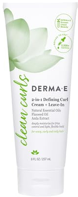 DERMA E Dream Curls 2-in-1 Defining Curl Cream & Leave-In, 8 Fl Oz