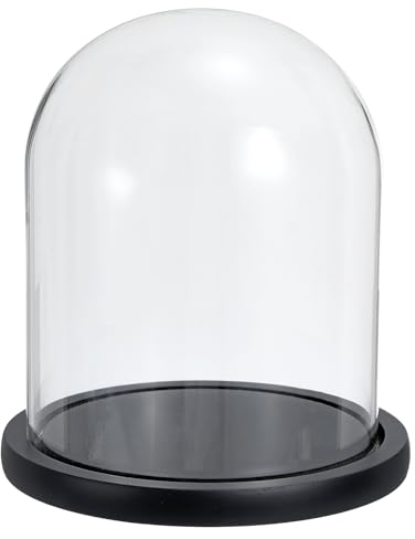 PATIKIL 7.3x5.9 Trasparente Cloche Vetro Cupola Vetro Campana Vetrina Centrotavola con Nero Legno Base per Natale Casa Decoro