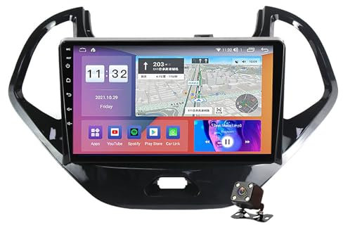PLOKM Android 12 Car Stereo 9 inch Car Radio Double Din Carplay FM RDS for Figo 2015-2018 Suppot DSP SWC GPS WiFi/BT Tethering Internet WiFi Multimedia Play with Rear Camera