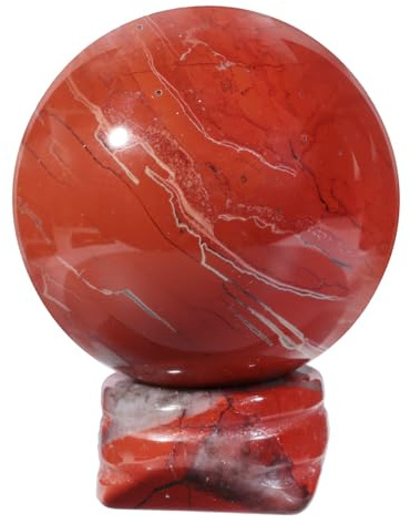 Nupuyai 40mm Roter Jaspis Kristallkugel Wahrsagerkugel Heilstein Hexen Deko | Edelstein Kugel mit Holzständer, Feng Shui Meditation, Reiki Energie, Wicca Hexen, Kristall Deko für Büro Wohnzimmer