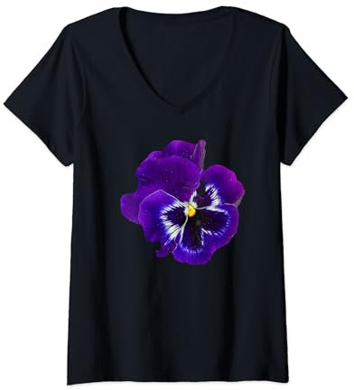 Damen Riesige lila Stiefmütterchen Erinnerung Februar Blumen T-Shirt mit V-Ausschnitt