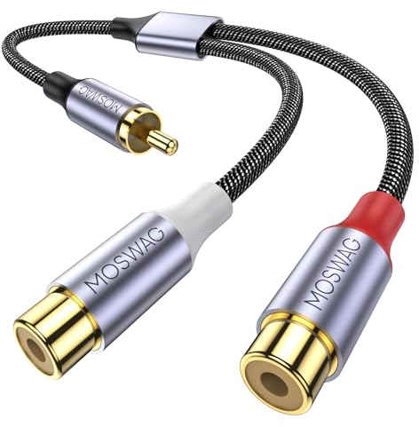 MOSWAG RCA Splitter 1 Maschio a 2 Femmine, Y Splitter Cavo Audio Video Adattatore di Estensione Compatibile Con Subwoofer, Altoparlanti, Home Theater, HDTV, Console di Gioco