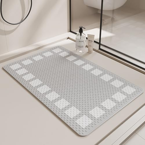 Pevfeciy Antirutschmatte badewanne 50x80cm Duschmatte rutschfest Mit Saugnäpfe Duscheinlage rutschfest Moderne minimalistische PVC,maschinenwaschbar,für Nassbereiche,Grau