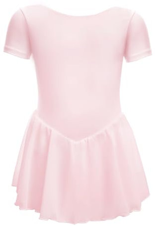BALAYSIER Ballettkleidung Mädchen Ballettkleid Kurzarm Balletttrikot Baumwolle Tanzkleid Tanzbody Mit Chiffon Rock Tütü(Rosa, 130)