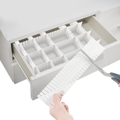 Dunkwckore 16 Stück Schubladentrenner Verstellbar, Schubladen Trenner, Weiß Schubladenteiler, Drawer Dividers Schubladeneinsatz für Unterwäsche, Socken, Kosmetik, Schlafzimmer, Schreibtisch Organizer