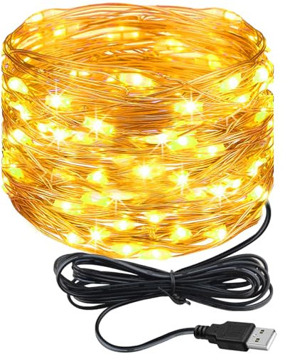 litogo Guirlande Lumineuse Alimenté par USB, 5M 50LED Guirlande LED Étanche Decoration Intérieur et Extérieur Chambre Noël Maison Jardin Fête (Blanc Chaud)