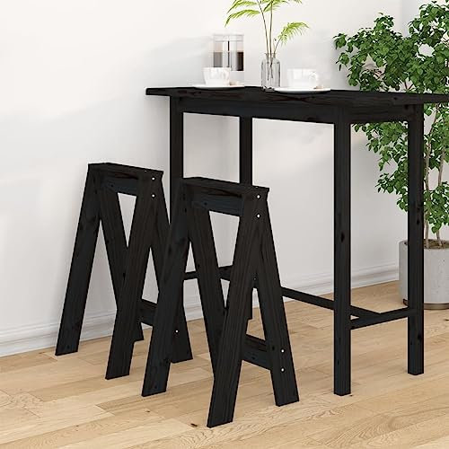 XGWKCNV Sedie Sgabelli 2 pz Nero 40x40x75 cm Legno massello Pino Sedie & Sgabelli Pieghevole
