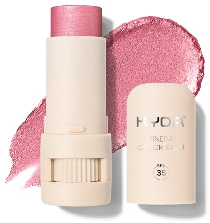 KYDA Balsamo per fard color minerale, SPF 35, colore cremoso sfumabile per labbra e guance, finitura brillante costruibile, formula leggera, stick multiuso per il trucco, rosa