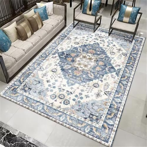 RUGMRZ Teppich 80x150CM mädchen jugendzimmer Junge blau Waschbarer Schlafzimmerteppich mit Vintage-Blumenmuster