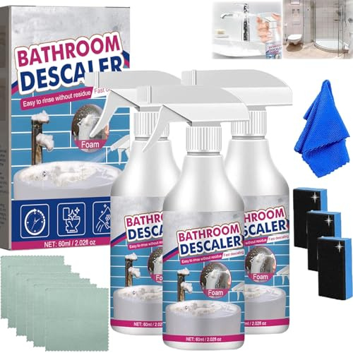 Bathroom Descaler Foam, Jue Fish Bathroom Descaler Spray Stubborn Stains Cleaner for Bath Bathtub Toilet Shower Sink 3PCS