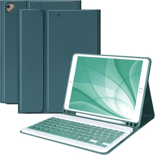 Funda con teclado para iPad de 9ª/8ª/7ª generación de 10.2 pulgadas, funda para iPad de 9ª generación con teclado inalámbrico desmontable magnético, función de apagado y encendido automático, para